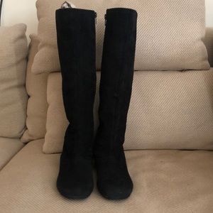 Nine West Knee height black leather suede flat boots-9M